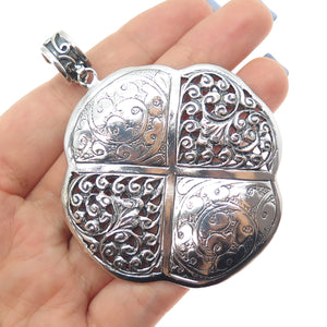 925 Sterling Silver Vintage Engraved Flower Ornate Oxidized Large Pendant