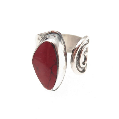 925 Sterling Silver Vintage HOB Mexico Real Red Jasper Adjustable Ring Size 7.5