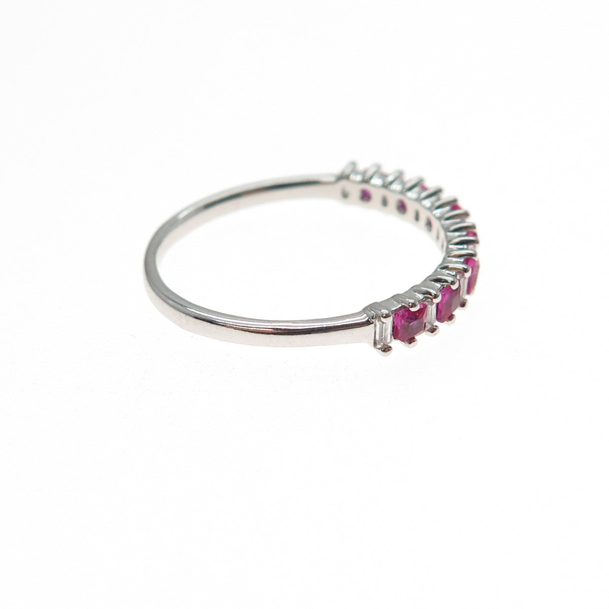 925 Sterling Silver Lab-Created Ruby Half Eternity Band Ring Size 7.25