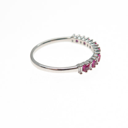 925 Sterling Silver Lab-Created Ruby Half Eternity Band Ring Size 7.25