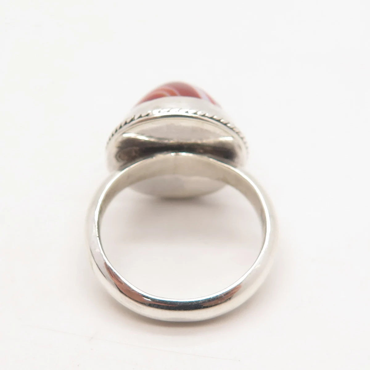 925 Sterling Silver Vintage Real Agate Gemstone Ring Size 8