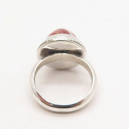 925 Sterling Silver Vintage Real Agate Gemstone Ring Size 8
