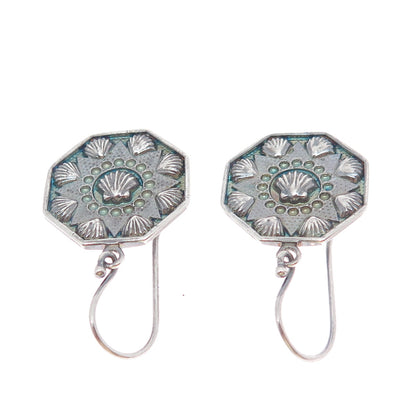 925 Sterling Silver Vintage Modernist Seashell Oxidized Dangle Earrings