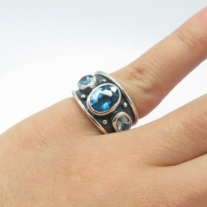 CLYDE DUNEIER CID 925 Sterling Silver Vintage Real Blue Topaz Ring Size 5.25