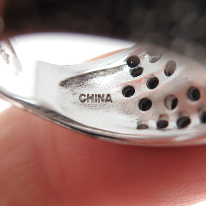 925 Sterling Silver Real Round-Cut Black Spinel Modernist Wavy Ring Size 5.25