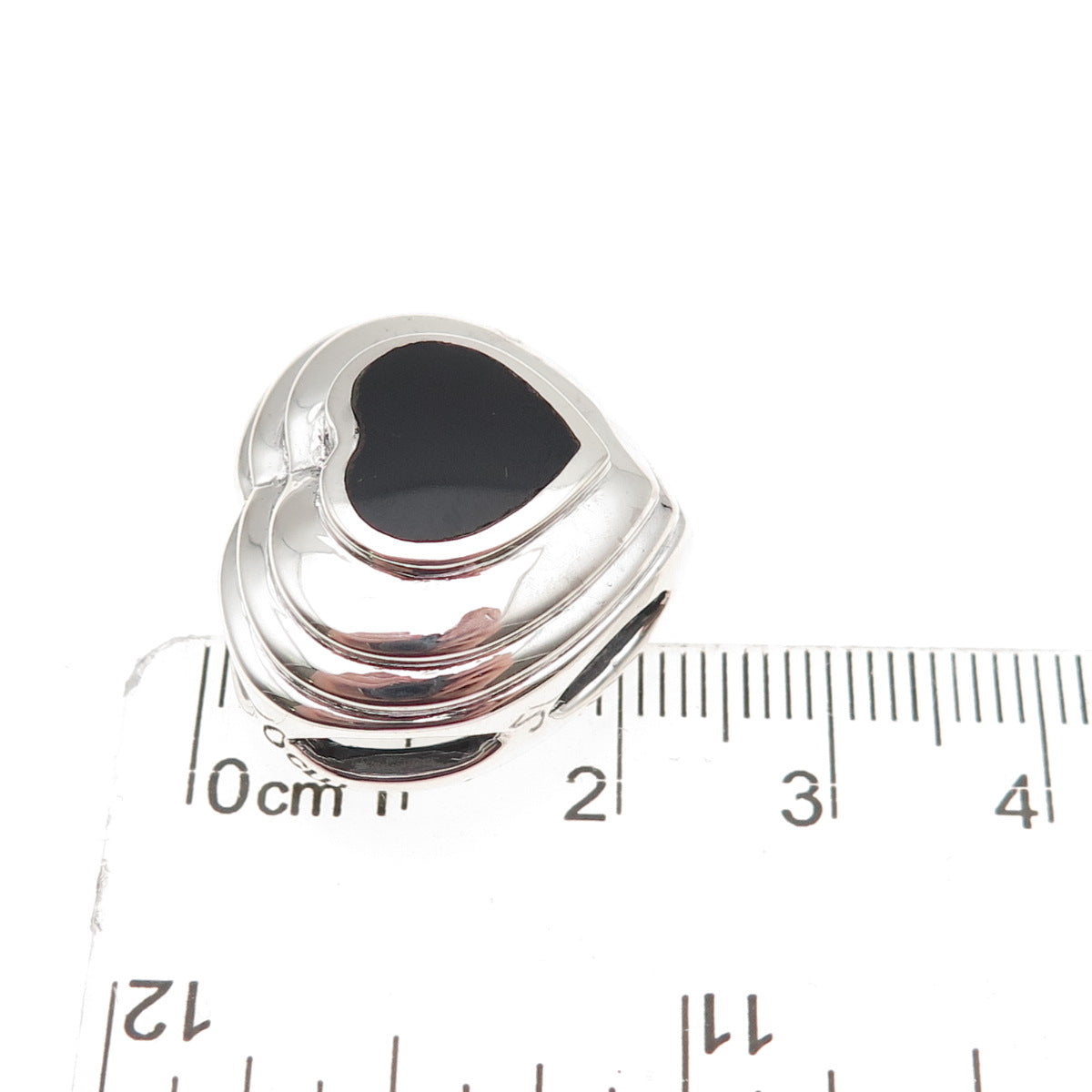 Chapal Zenray Sterling Silver Vintage Real Black Onyx Heart Slide Charm Pendant