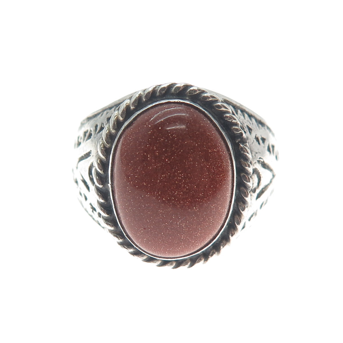 925 Sterling Silver Vintage Mexico Real Sunstone Oxidized Ring Size 12.5