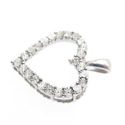 925 Sterling Silver Real Diamond Accent Heart Minimalist Charm Pendant