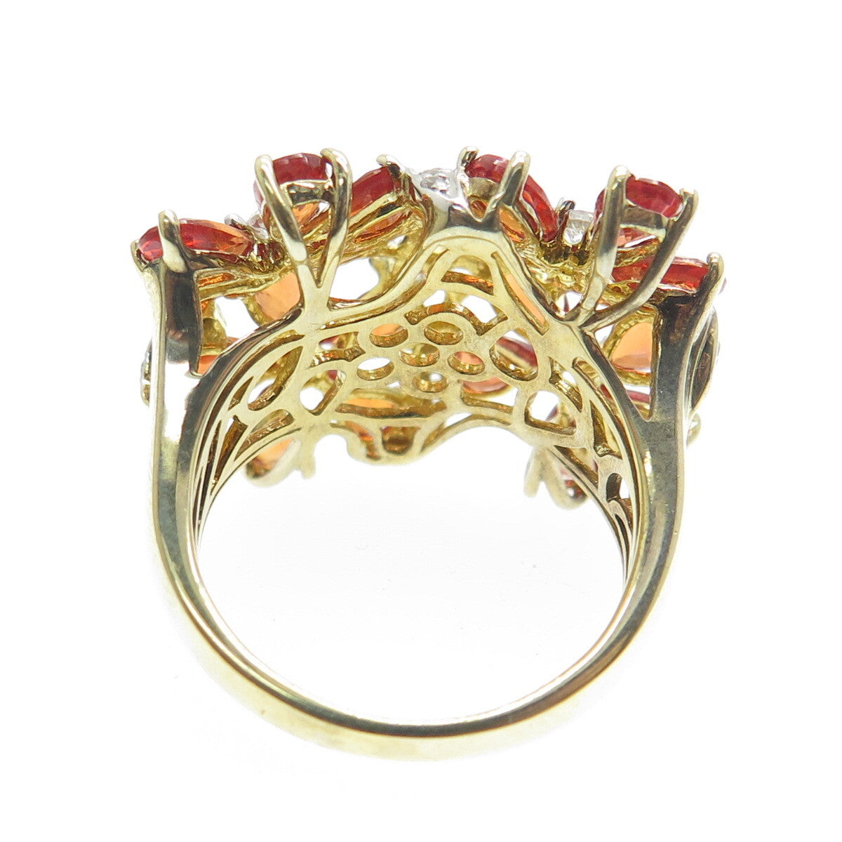 DSMK Sterling Silver Gold Plated Real Fire Sapphire & White Topaz Ring Size 7.25