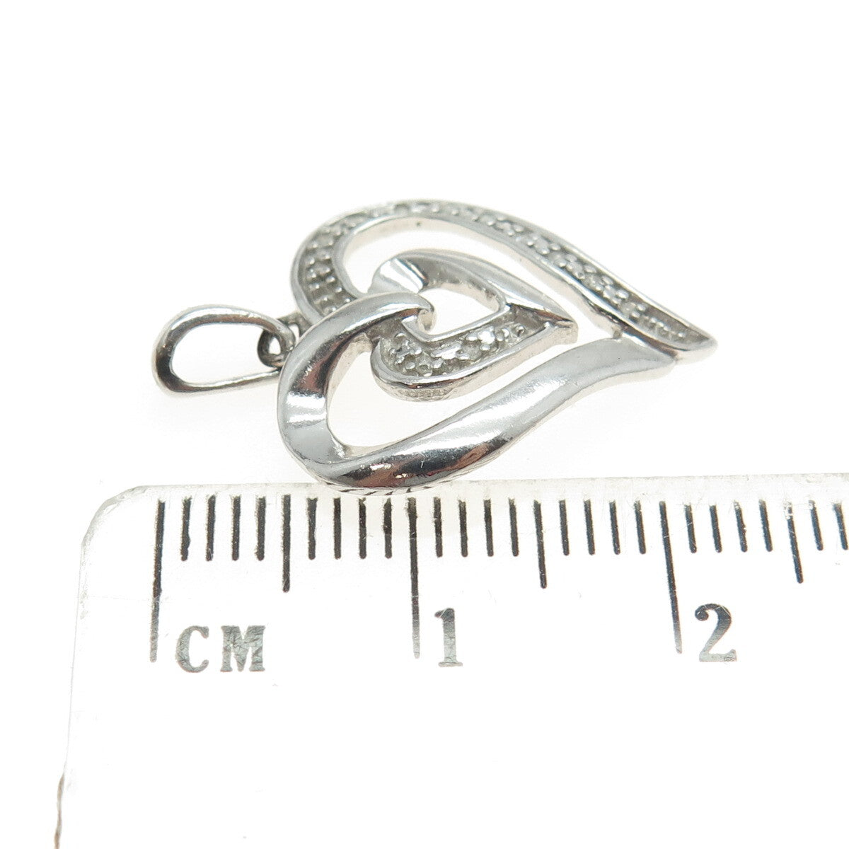 925 Sterling Silver Real Round-Cut Diamond Double Heart Pendant