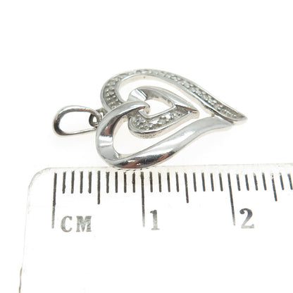 925 Sterling Silver Real Round-Cut Diamond Double Heart Pendant