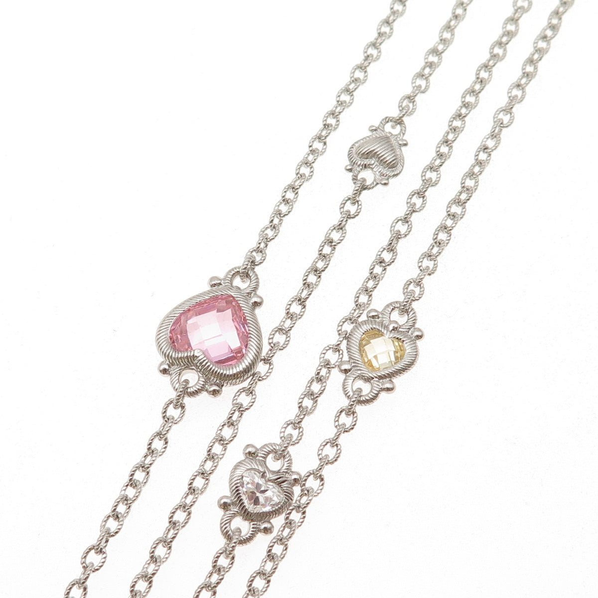 JUDITH RIPKA Sterling Silver Multi-Color C Z Heart Station Chain Necklace 36"