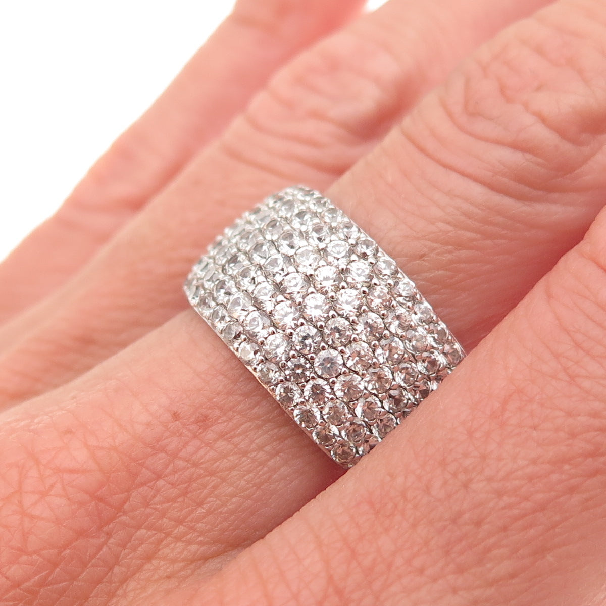 925 Sterling Silver Vintage Real Round-Cut White Topaz Ring Size 7.25