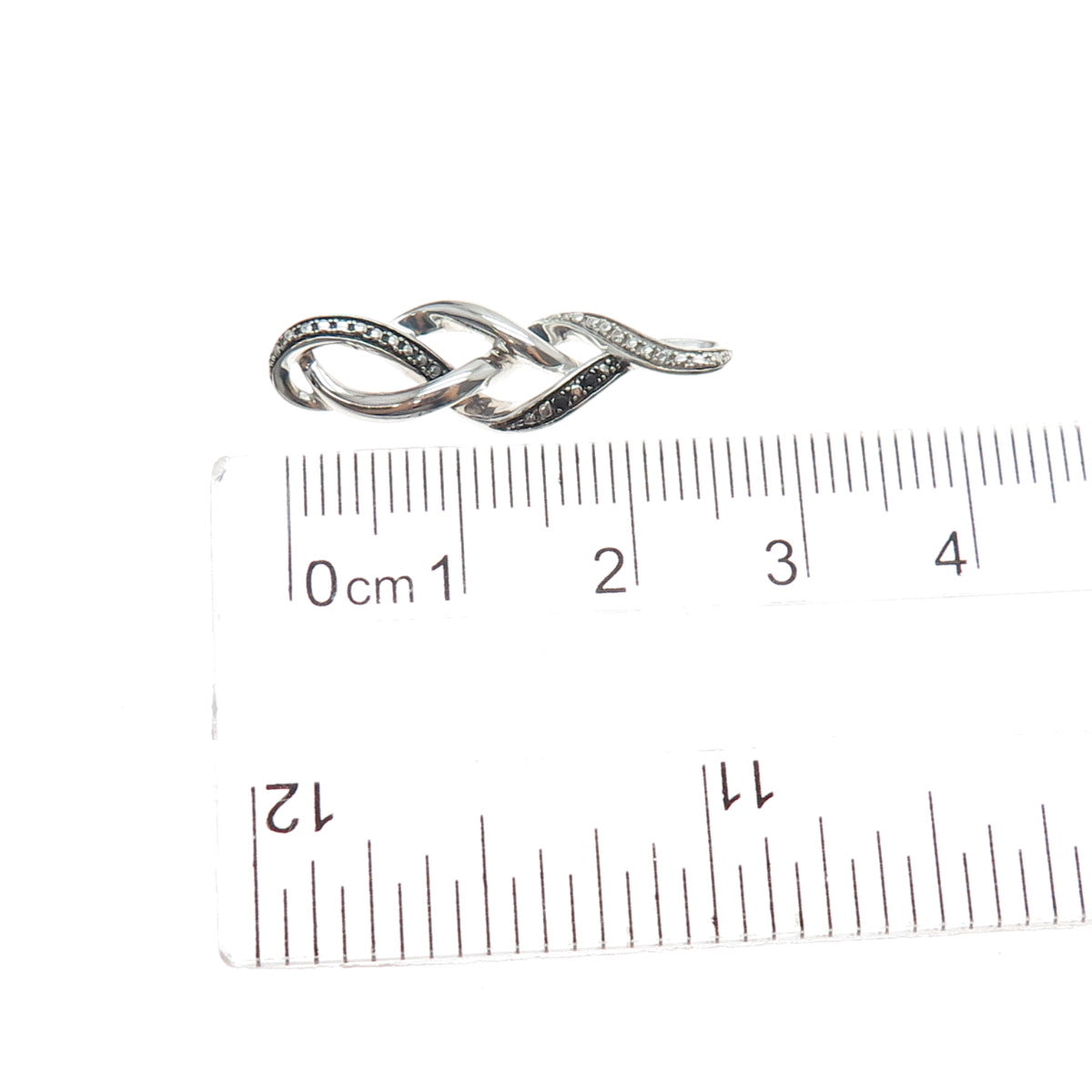 SAI Sterling Silver Real Round-Cut Black & White Diamond Twisted Charm Pendant