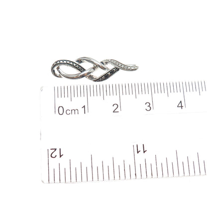 SAI Sterling Silver Real Round-Cut Black & White Diamond Twisted Charm Pendant