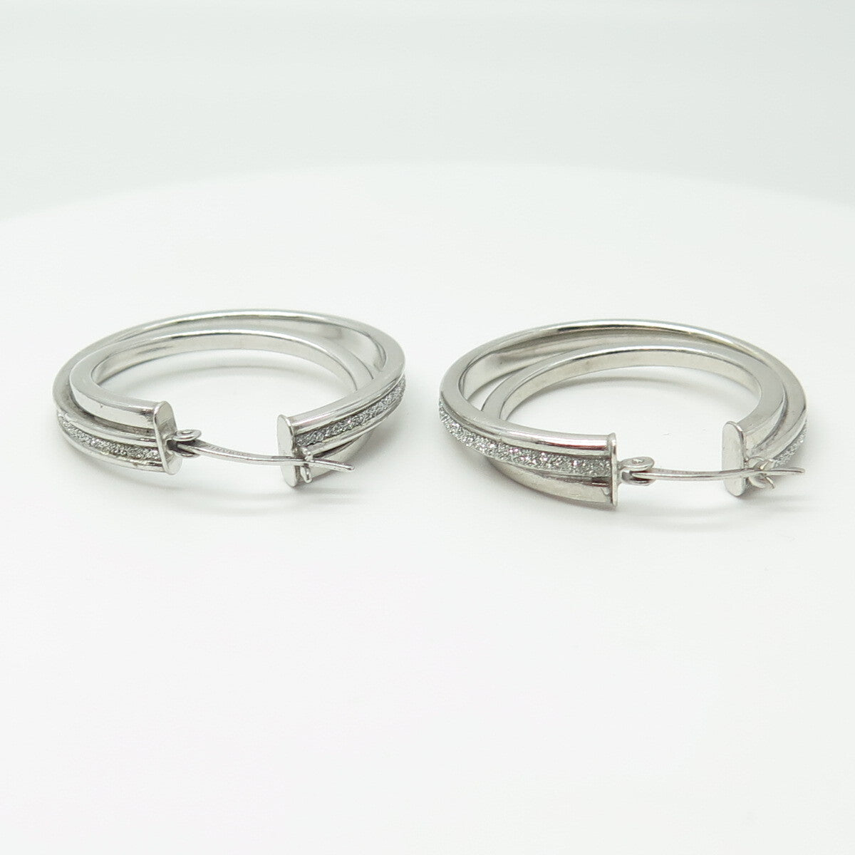 HAN 925 Sterling Silver Diamond-Imitation Multi-Row Hoop Earrings