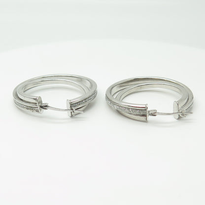 HAN 925 Sterling Silver Diamond-Imitation Multi-Row Hoop Earrings