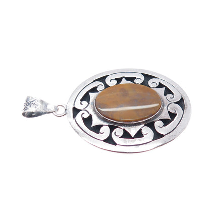 925 Sterling Silver Vintage Mexico Real Jasper Oxidized Charm Pendant