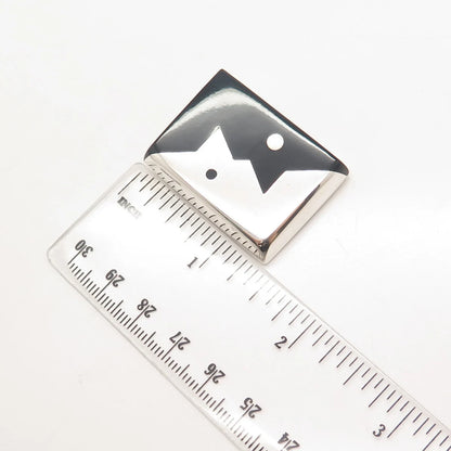 925 Sterling Silver Vintage Mexico Real Black Onyx Gemstone Yin Yang Pin Brooch