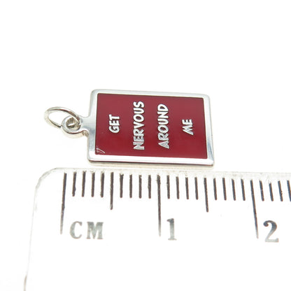 925 Sterling Silver Red Enamel "Get Nervous Around Me" Minimalist Charm Pendant