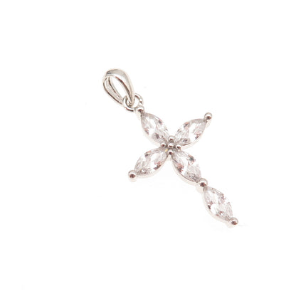 Felicia Design 925 Sterling Silver Marquise-Cut C Z Cross Charm Pendant