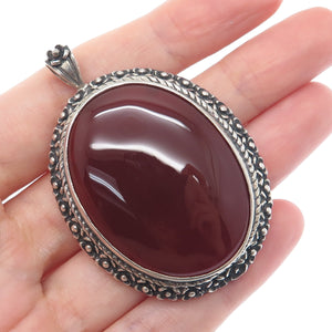 H&T SOLOW 925 Sterling Silver Vintage Real Carnelian Flower Pin Brooch / Pendant