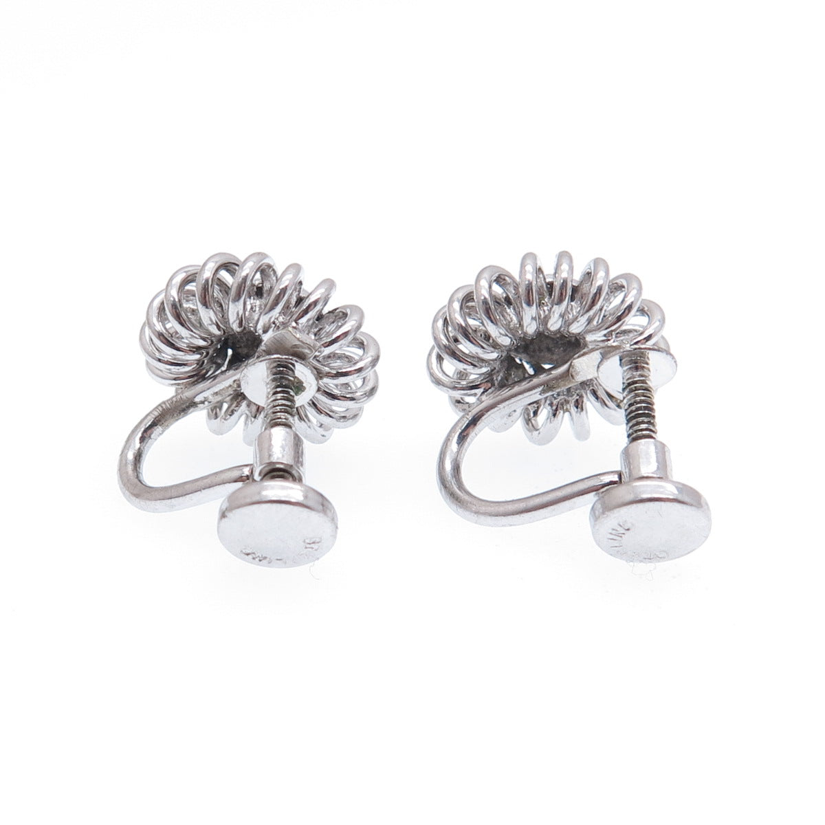 925 Sterling Silver Antique Art Deco Spiral Flower Screw Back Earrings