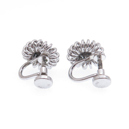 925 Sterling Silver Antique Art Deco Spiral Flower Screw Back Earrings