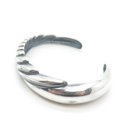 925 Sterling Silver Vintage Ribbed Adjustable Cuff Bracelet 6"