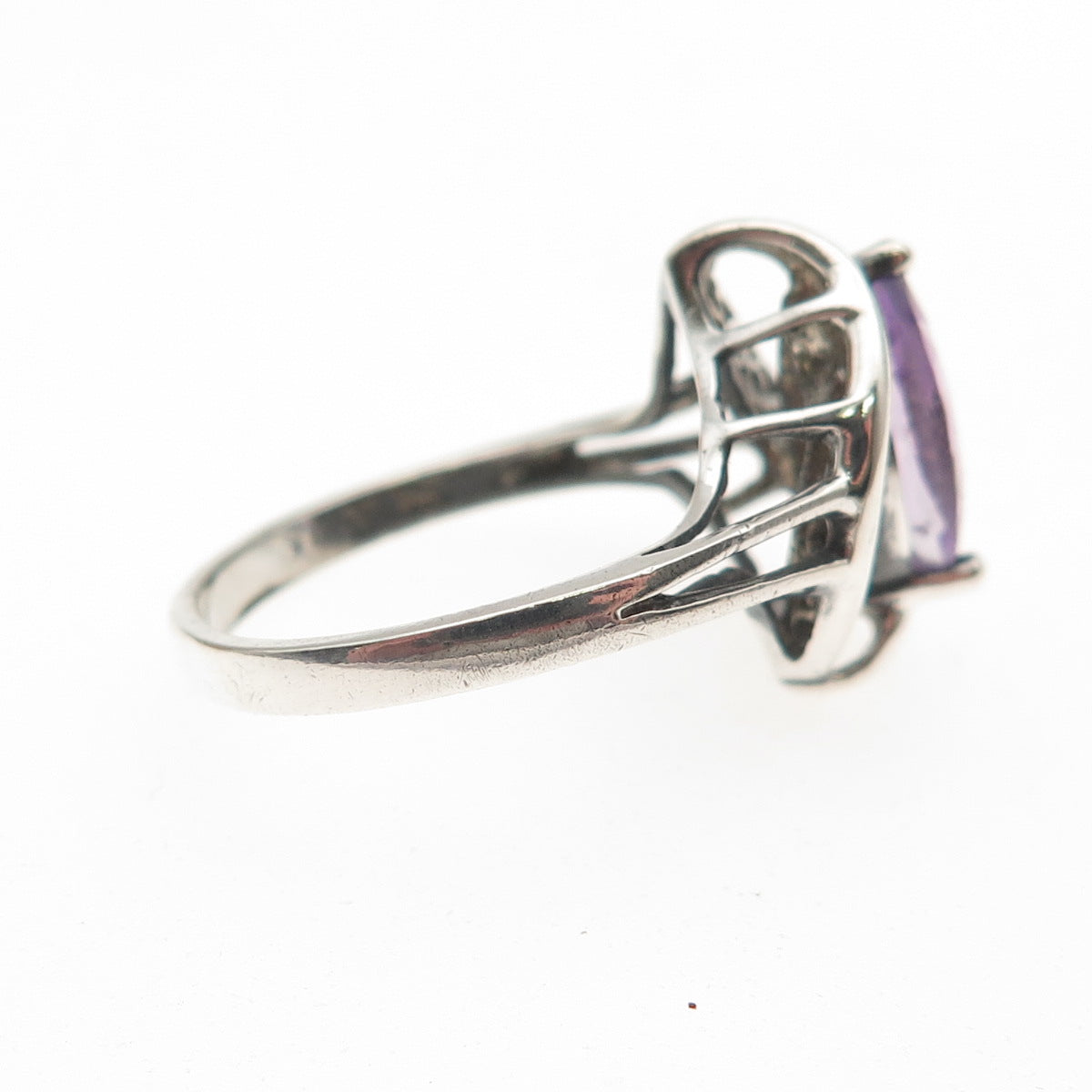 Avon 925 Sterling Silver Vintage Real Amethyst Modernist Ring Size 6