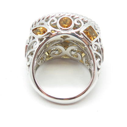 FADI 925 Sterling Silver Real Oval-Cut Citrine Cluster Ring Size 7.25