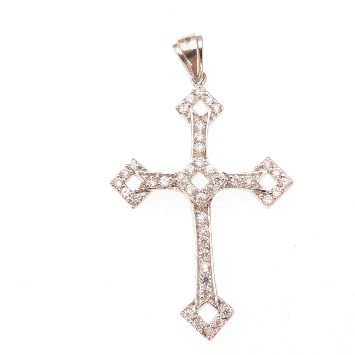 925 Sterling Silver Round-Cut C Z Cross Pendant