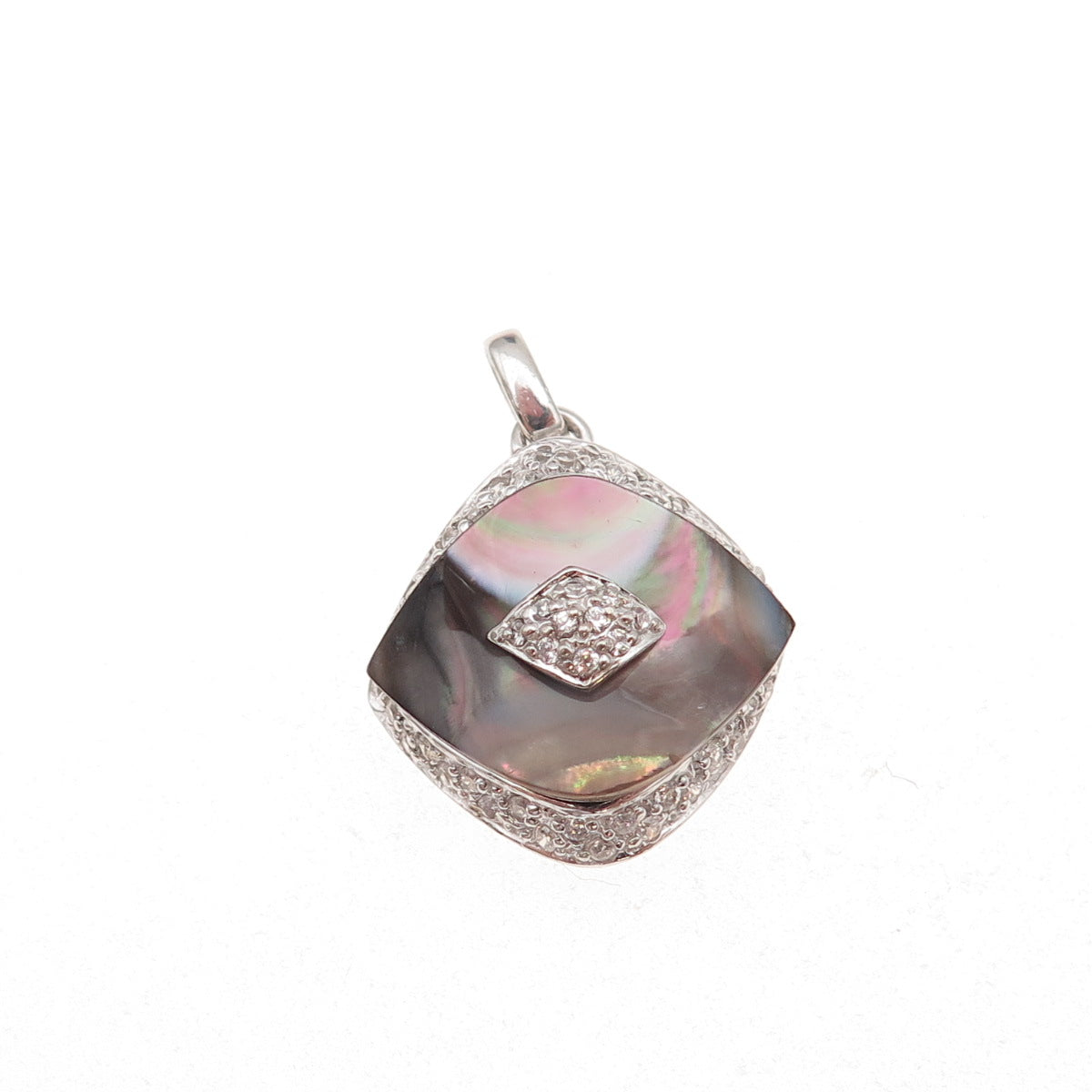 Han 925 Sterling Silver Real Abalone Shell & C Z Evil Eye Charm Pendant