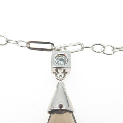 ELLE 925 Sterling Silver Real Smoky Quartz White Topaz & Ruby Gem Necklace 18"