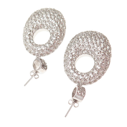 925 Sterling Silver Real Round-Cut White Topaz Crescent Dangle Earrings