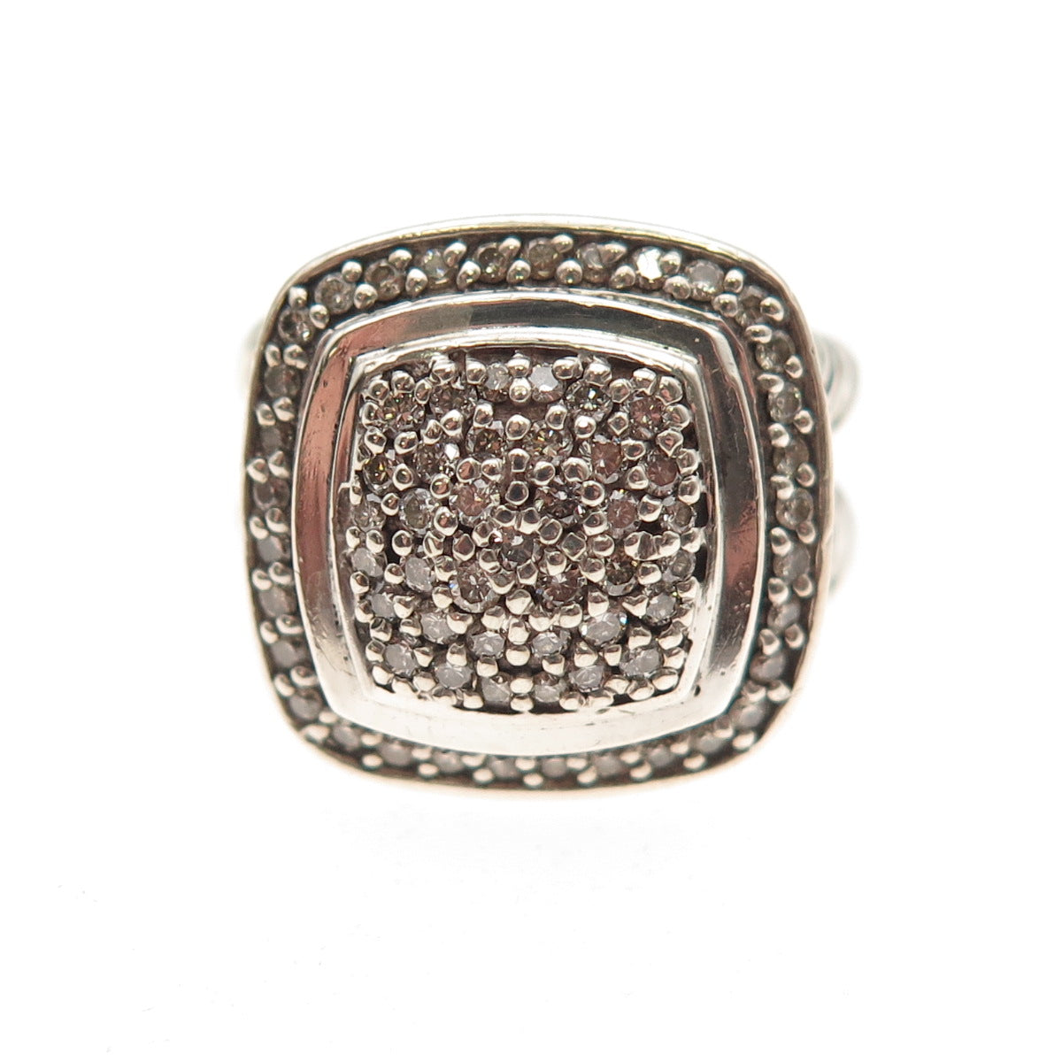 David Yurman 925 Sterling Silver Vintage Real Round-Cut Diamond Ring Size 4.25