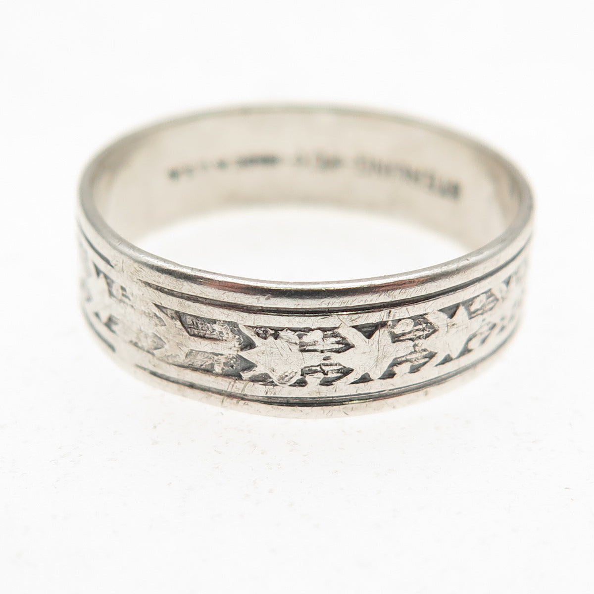 Uncas 925 Sterling Silver Antique Art Deco Oxidized Band Ring Size 8