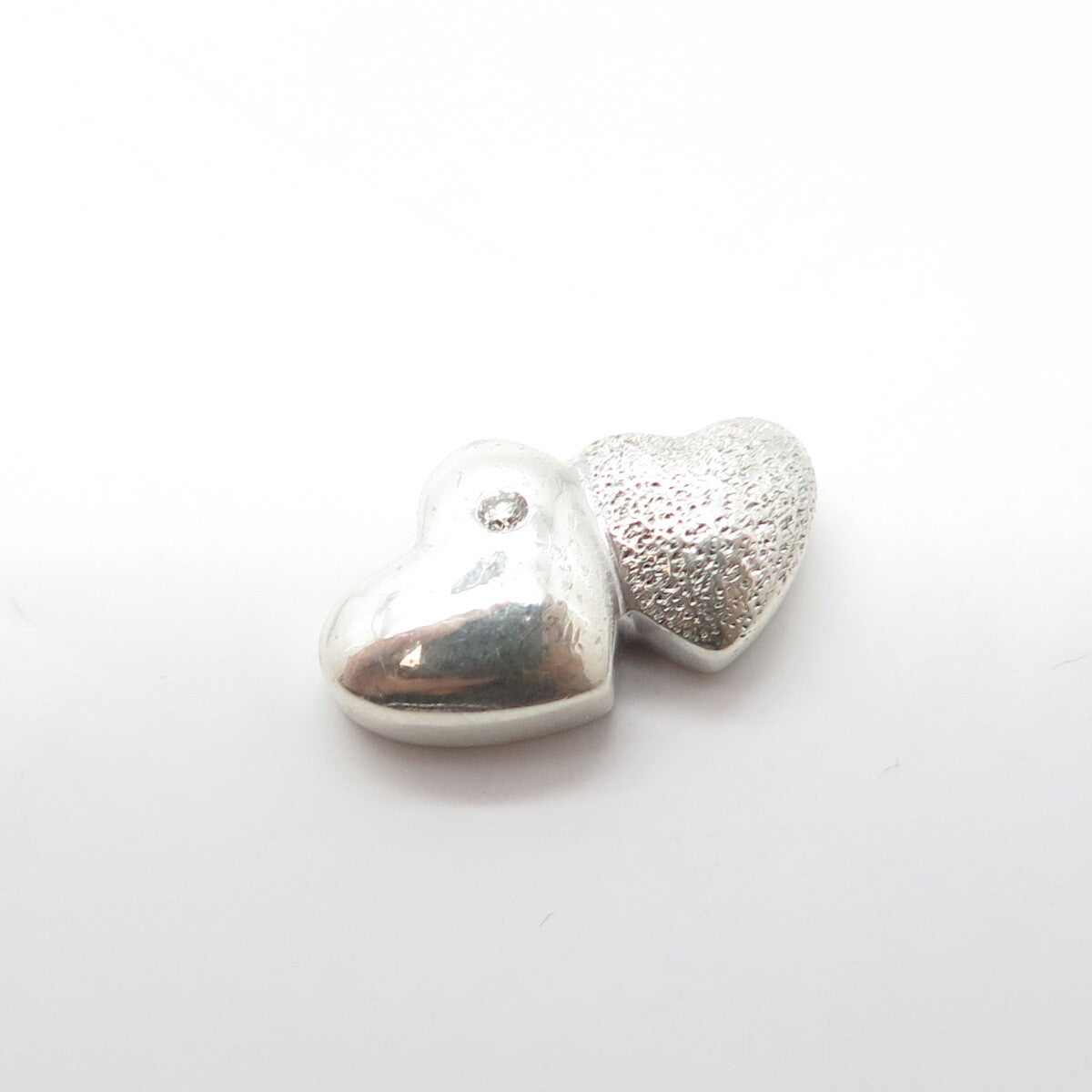 925 Sterling Silver Real Diamond Accent Heart Couple Slide Pendant