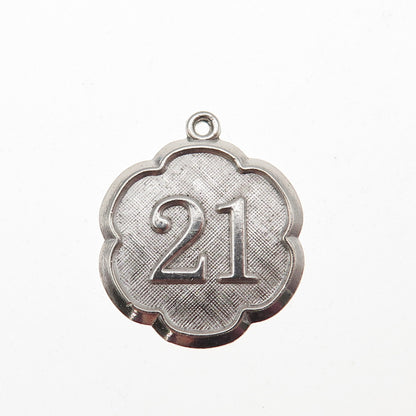 925 Sterling Silver Vintage Lucky Number 21 Mini Charm Pendant