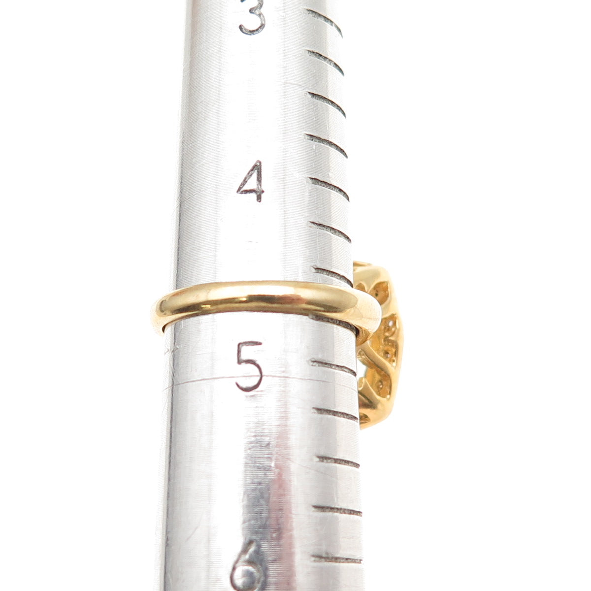 925 Sterling Silver Gold Plated Real Diamond & Green Amethyst Ring Size 4.75