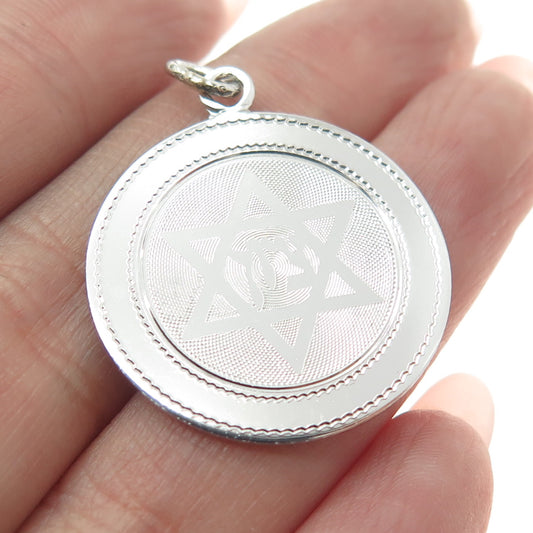 WELLS 925 Sterling Silver Vintage Star of David Round Pendant