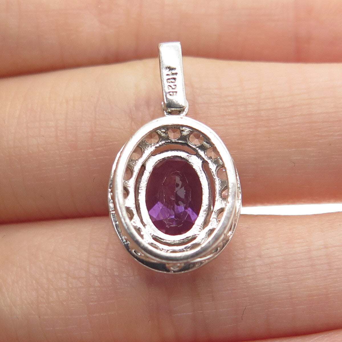 JH YOUNG 925 Sterling Silver Real Amethyst & White Topaz Minimalist Pendant