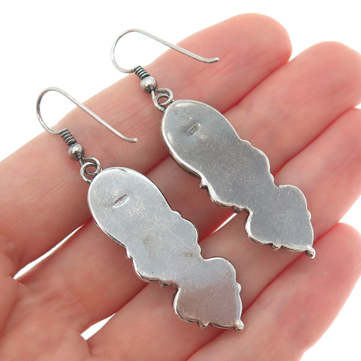 925 Sterling Silver Vintage Real Carnelian Citrine & Moonstone Oxidized Earrings