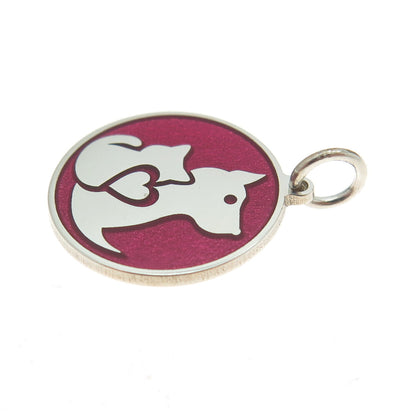 925 Sterling Silver Pink Enamel Dog & Cat Friendship Minimalist Charm Pendant