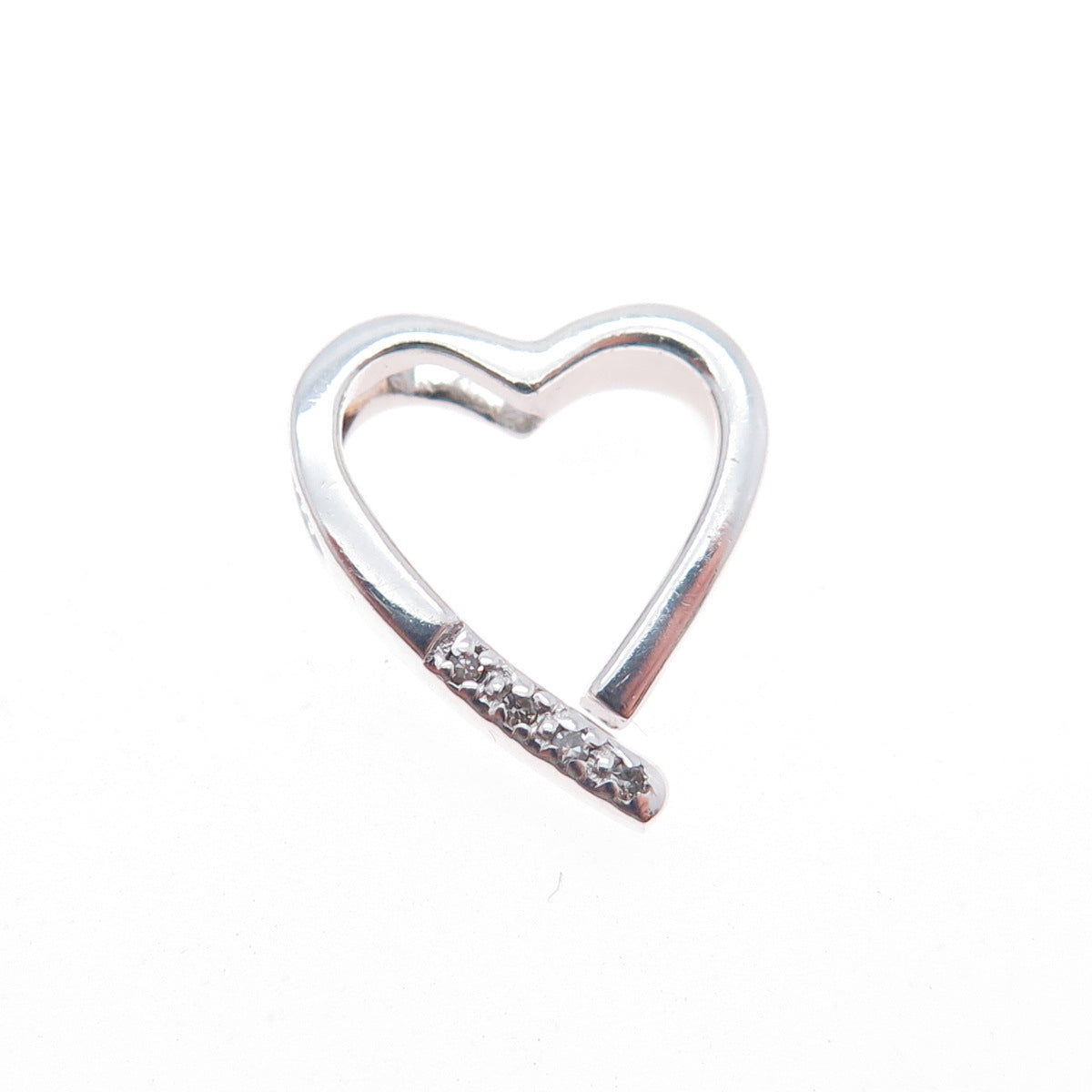 925 Sterling Silver Real Round-Cut Diamond Heart Mini Slide Charm Pendant
