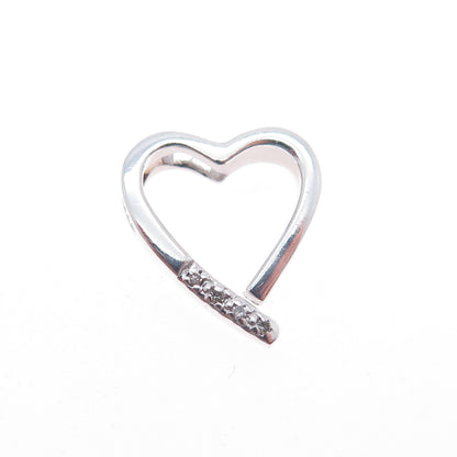 925 Sterling Silver Real Round-Cut Diamond Heart Mini Slide Charm Pendant