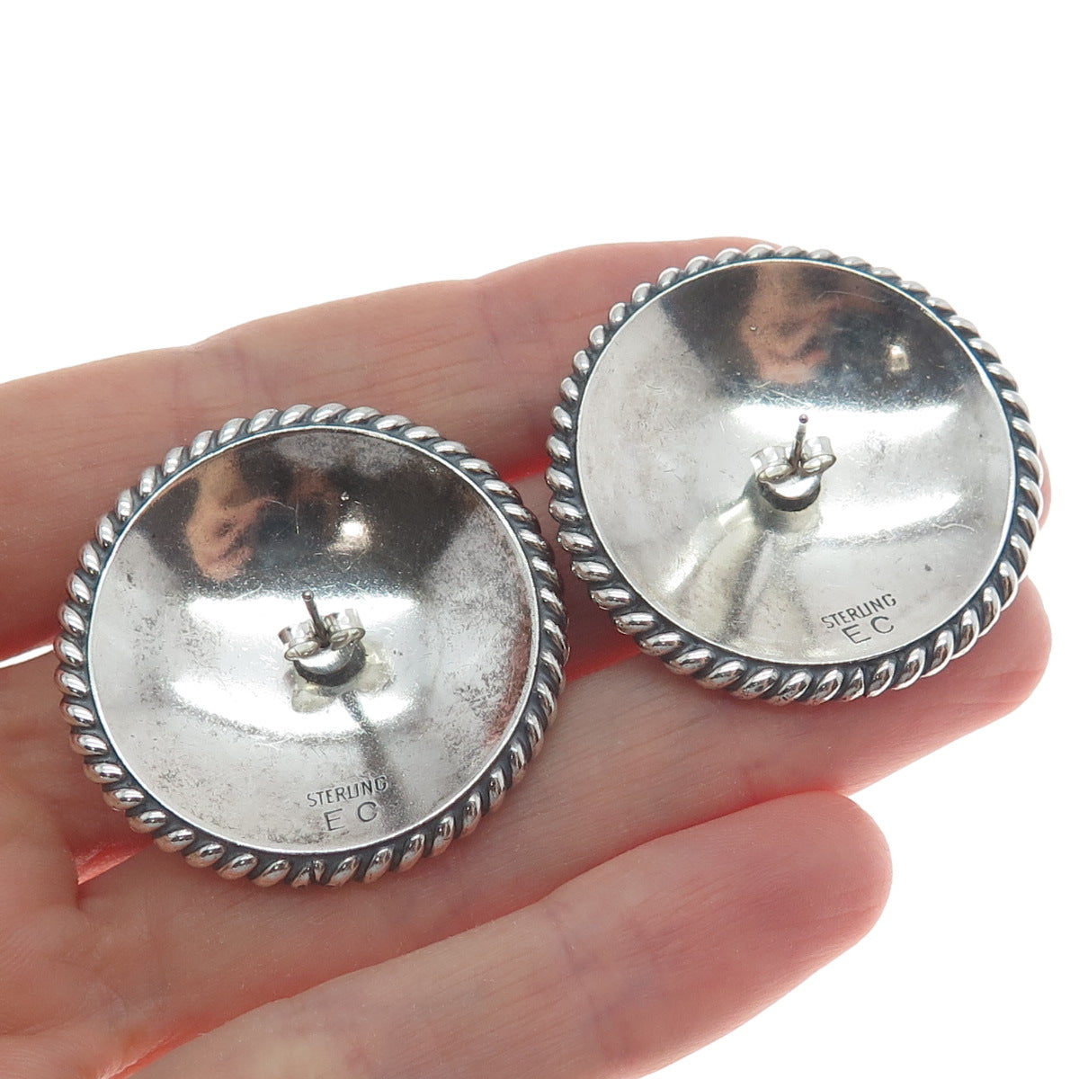 ELTON CADMAN Old Pawn 925 Sterling Silver Vintage Round Dome Oxidized Earrings