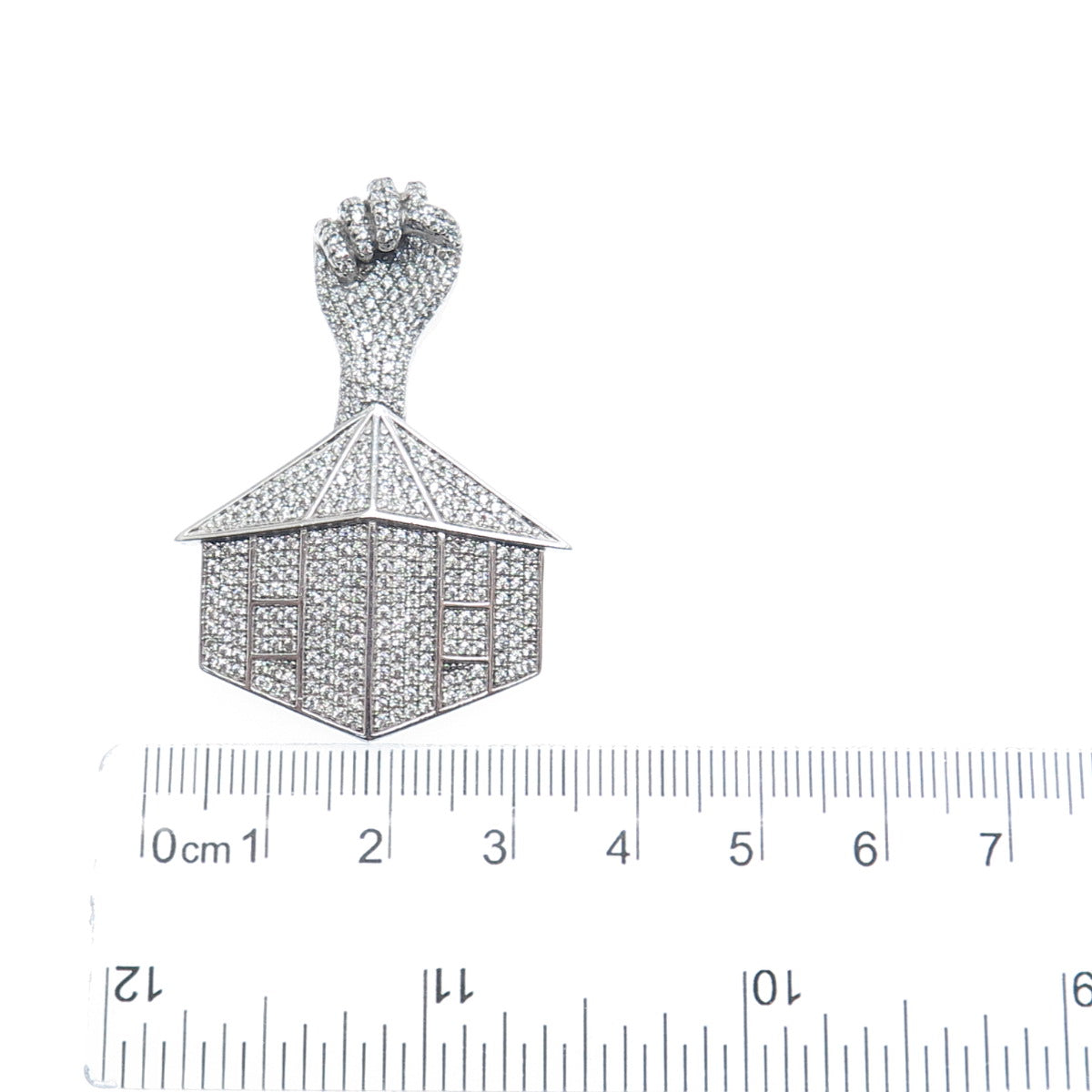 925 Sterling Silver Round-Cut C Z Power House Charm Pendant