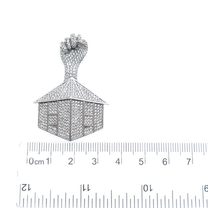 925 Sterling Silver Round-Cut C Z Power House Charm Pendant