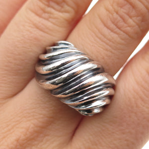 925 Sterling Silver Vintage Modernist Ribbed Dome Oxidized Ring Size 7